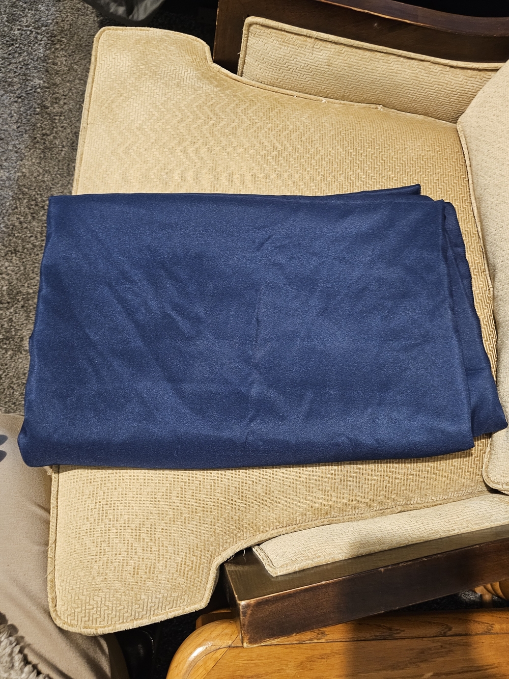 Set Of 2, Navy Blue Fabric Tablecloths Rectangle 156 X 90 Inch, Round 120 Across
